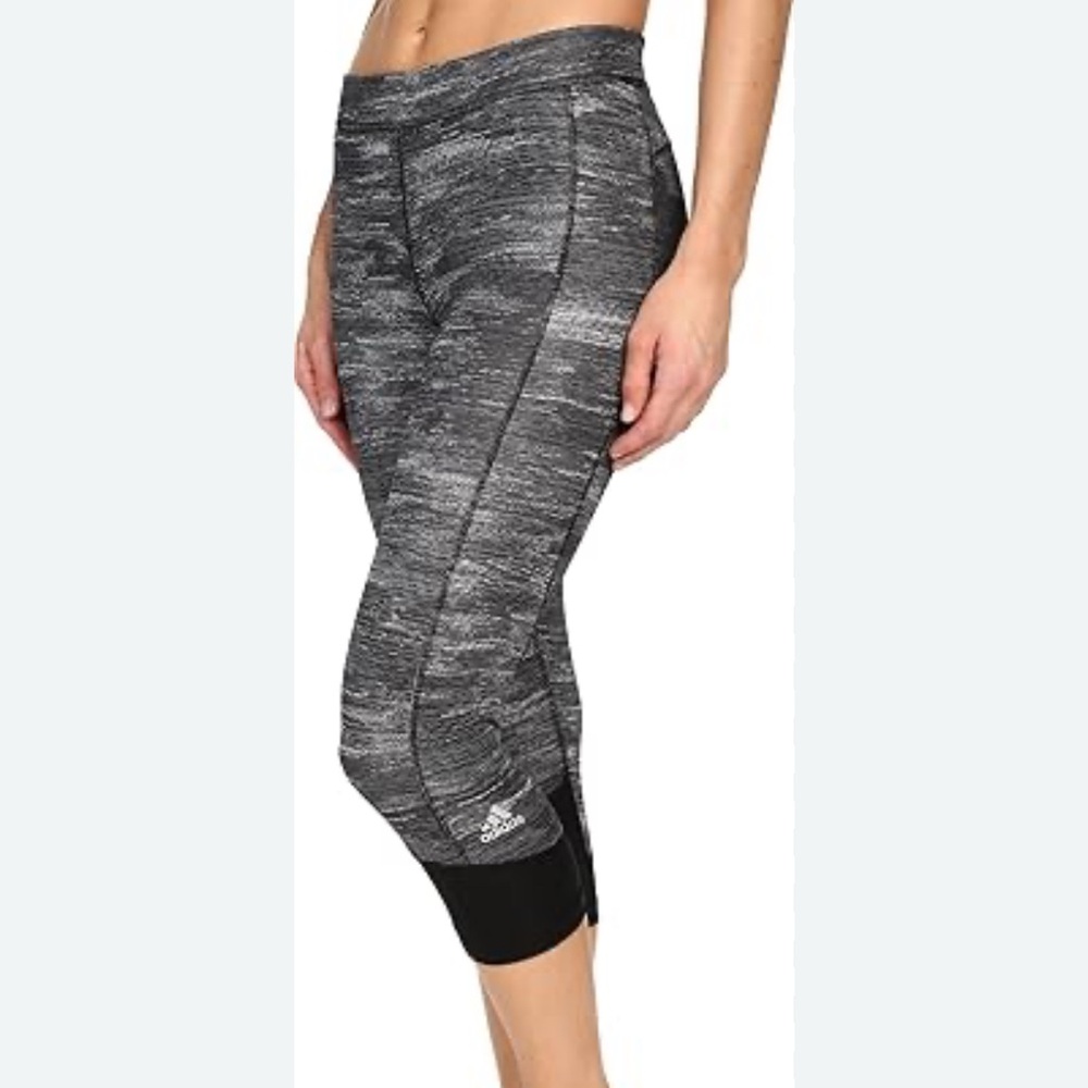 Adidas Heathered Gray and Black Capri Leggings